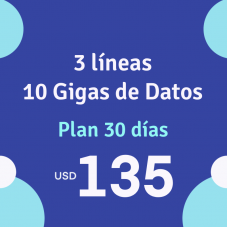 3 Líneas con 10 GB de Datos Cada una y 600 minutos de Llamadas por 30 días