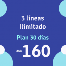 3 Líneas con Datos Ilimitados* Cada una y 600 minutos de Llamadas por 30 días