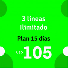 eSIMs Combo de 3 Líneas con Datos Ilimitados* Cada una y 600 minutos de Llamadas por 15 días